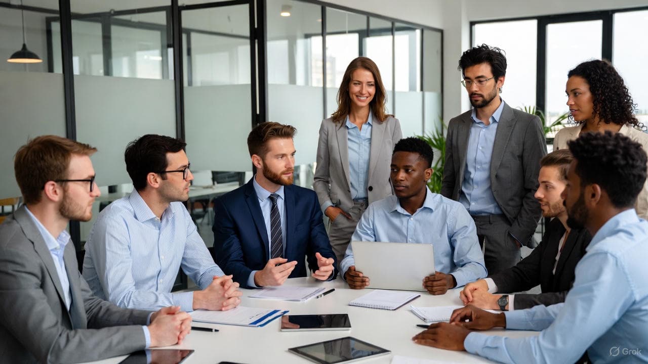 Collaborative team of legal professionals discussing strategy